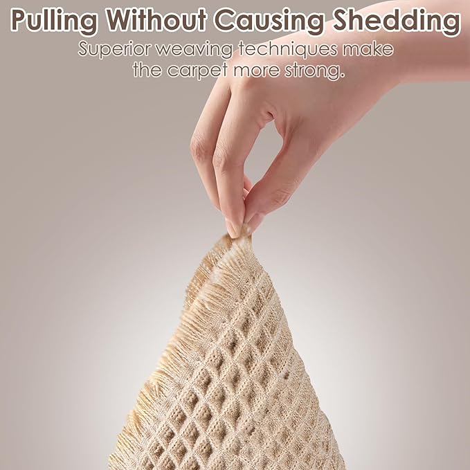 Waffle Bath Mat, Super Absorbent Waffle Bathroom Rug with Tassels, Non Slip Bath Mats for Bathroom Floor, Ultra Soft Boho Bath Mat, Quick Dry Shower Mat, Machine Washable, 17"×24", Khaki