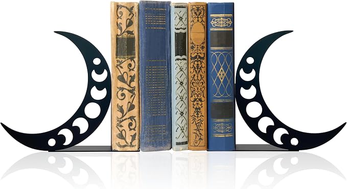 Moon Bookends Moon Phase Metal Decor Moon Book Ends for Shelves Bookshelf Decorative Objects Home Office Desk Bookshelf Decor Nice Gifts for Moon Phase Lovers