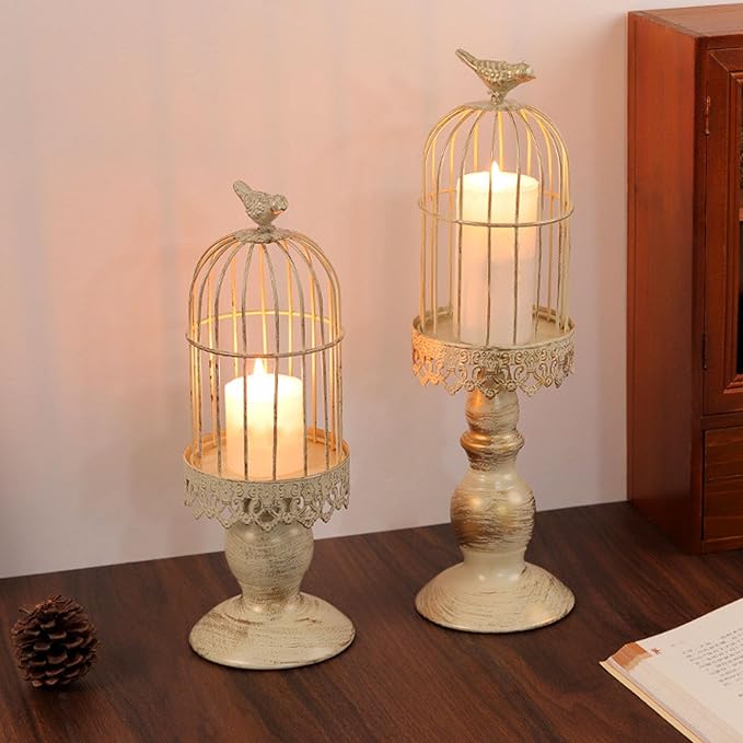1 Pcs Birdcage Candle Holder, Vintage Bird Cage Decor, Decorative Wedding Candle Centerpieces for Bedroom Restaurant Tables Home (L)