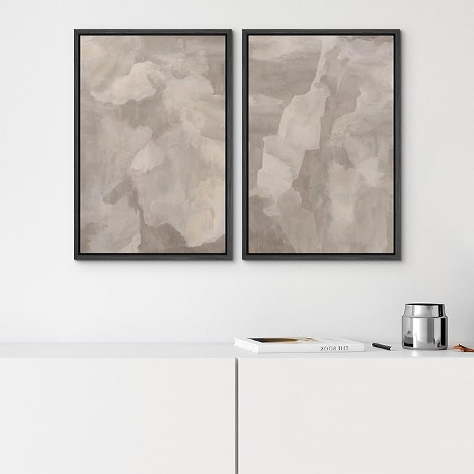 SIGNWIN Framed Canvas Print Wall Art Textured Abstract Earthy Beige Tones Illustrations Modern Art Decorative Contemporary for Living Room, Bedroom, Office - 16"x24"x2 Black