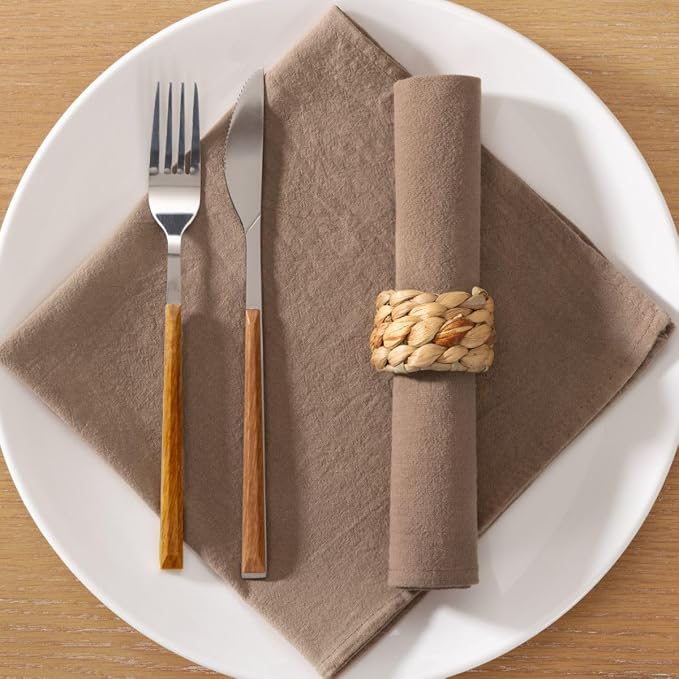 MLMC 8 Pack Nude Cloth Napkins Rustic Washable Cotton Linen Napkins Set of 8 17"x17" Reusable Brown Dinner Napkins Cloth for Wedding Party Reception Gathering Table Decorations