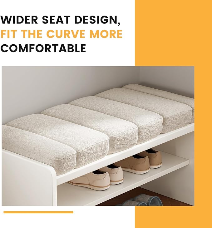2-Piece Modern Shoe Bench with Storage, Shoe Rack with Cushion Upholstered Fabric Shoes Changing Stool with 2 Tier Storage Space for End of Bed Entryway Bedroom Living Room, Cream White