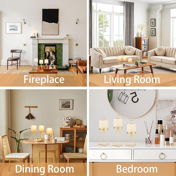 3 PCS Geometric Candle Holders for Pillar Candles Gold Metal Pillar Candle Holder Vintage Candle Stands Table Centerpiece for Wedding Christmas Home Decoration