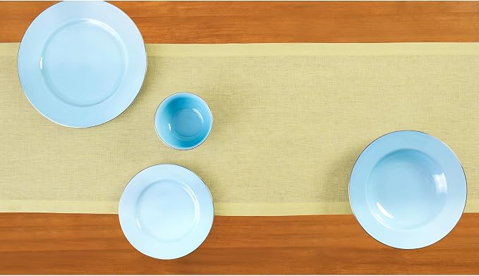 Solino Home Linen Small Table Runner 60 Inches - Athena, 100% Pure Linen Chambray Yellow Table Runner 14 x 60 Inch Ideal for Dresser and Coffee Tables, Summer