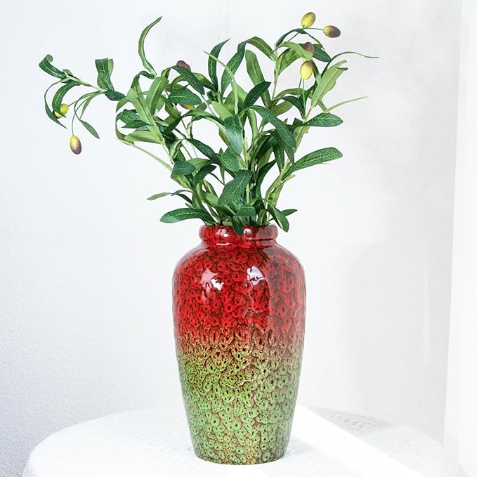 Unique Ceramic Flower Vase, Modern Home Decor for Living Room, Tables, Shelves & Enterways,11Inch Tall Red Green Vase Gift for Housewarming, Wedding, Birthday