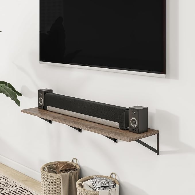 Heimlove Deep Floating Shelves for Wall, 12 Inch Deep Floating Shelves Set of 3, 16W x 12D Wood Wall Shelves, Wide Wood Shelves with Metal Bracket for Living Room, Kitchen, Office, Bedroom - Grey