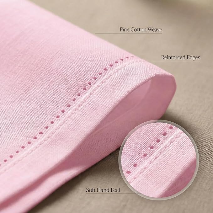 Urban Villa Cloth Napkins 100% Cotton Highly Absorbent Washable Reusable Premium Dinner Napkins Ideal for Gifts for Mothers Day Hotel Farmhouse Parties - Pink - Hemstitch (20" x 20", Set of 12)