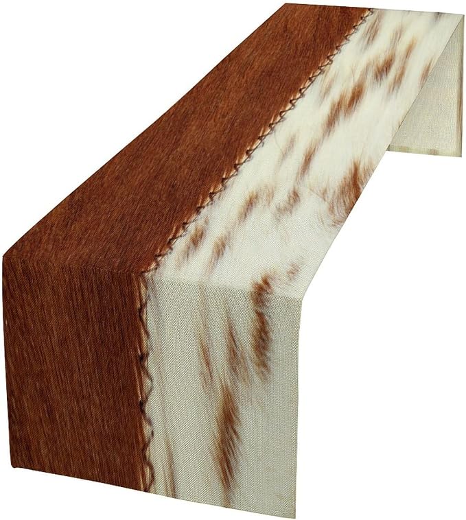 Cow Print Table Runner, Brown White Cowhide Print Western Style Table Runner Country Farmhouse Cottage Cow Patten Table Decoration for Home Kitchen Dining 13x90 Inch