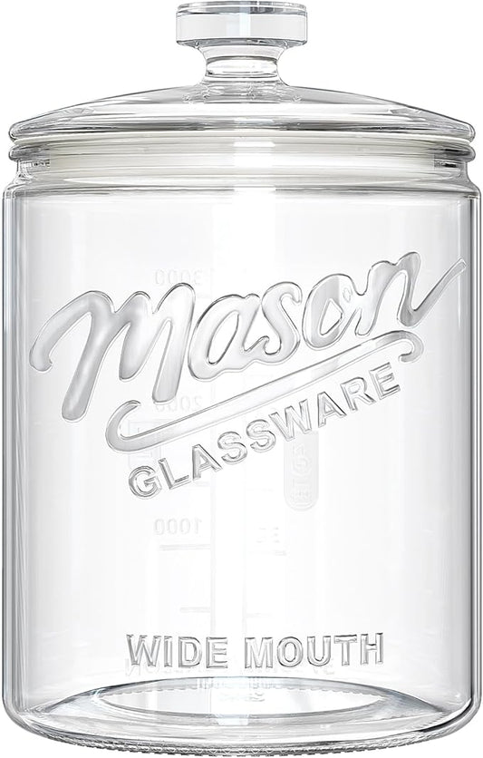 1 Gallon Glass Cookie Jar with Airtight Lid, Large Wide Mouth Mason Jar for Flour Sugar Container, Kitchen Canister for Candy, Coffee, Dog Treat Storage, Terrarium, Apothecary, Laundry Room, BPA Free