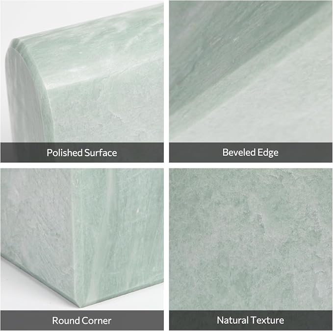 Luxury Marble Bookends for Shelves, 13LB Heavy Duty Marble Book Ends for Heavy Books, Stone Bookends Decorative, Polished, Light Green Arch, Set of 2