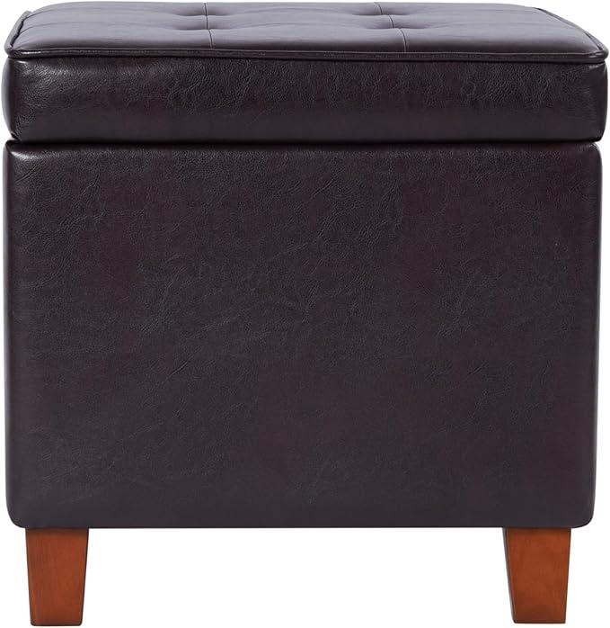 Homepop Home Decor | N5762-E155 | Classic Square Storage Ottoman with Lift Off Lid | Ottoman with Storage for Living Room & Bedroom, Brown