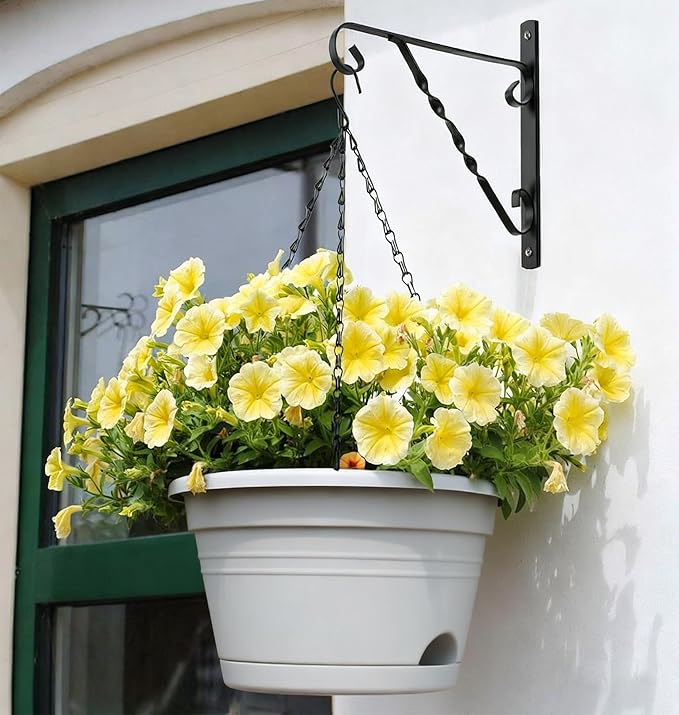 Nooulap 4 Pack Hanging Planters, 10 Inch Plant Pots with Hanger Chain & Drainage Trays, Hanging Baskets for Plants Outdoor Indoor, Flowers Pots for Home, Garden, Porch Decor (2 Grey + 2 Black)