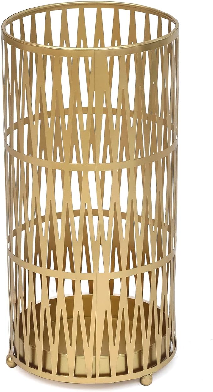 Joveco Umbrella Racks- Gold Metal Round Umbrella Stand Holder with Drip Tray for Home Entryway- Free Standing Holders for Canes Walking sticks and Hiking Poles (Gold Chevron)