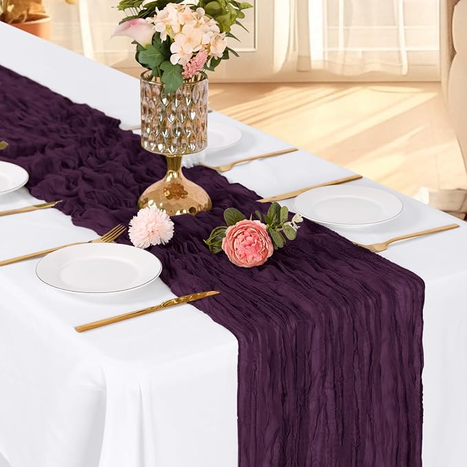 6 Pack Dark Purple Cheesecloth Table Runner, 17 x 108 Inch, Gauze Cheese Cloth Table Runner Rustic Sheer Runner for Wedding Birthday Party Baby Shower Table Decor(Dark Purple)