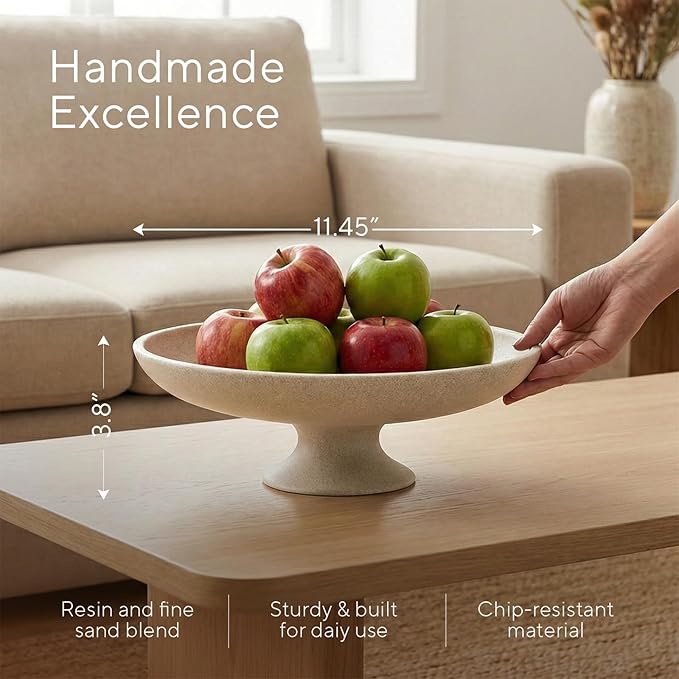 Large Decorative Bowl, Modern Pedestal Bowl for Home Decor, Decorative Fruit Bowl for Kitchen Counter, Stylish Key Bowls for Entry Table, 11.45” Diameter & 3.8” Height