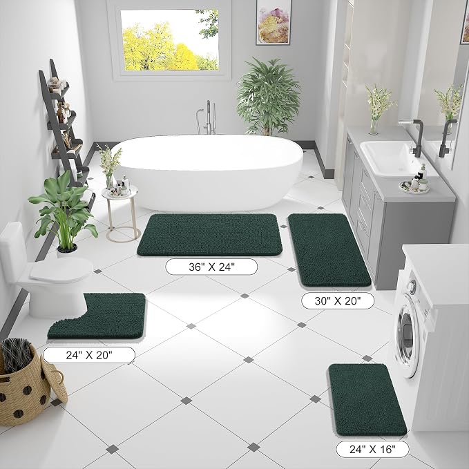 OLANLY Bathroom Runner Rugs 59x24, Soft Absorbent Chenille Bath Rugs, Rubber Backing Quick Dry, Machine Washable Long Bath Mats for Bathroom, Tub and Shower, Home Decor Accessories, Blackish Green