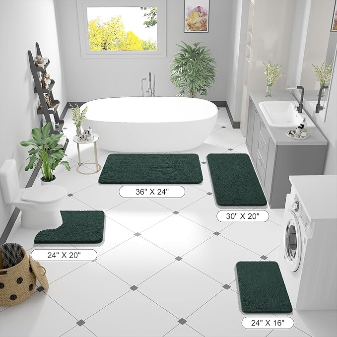 OLANLY Small Bathroom Rugs 24x16, Soft Absorbent Chenille Bath Rugs, Rubber Backing Quick Dry, Machine Washable Bath Mats for Bathroom Floor, Tub and Shower, Home Decor Accessories, Blackish Green