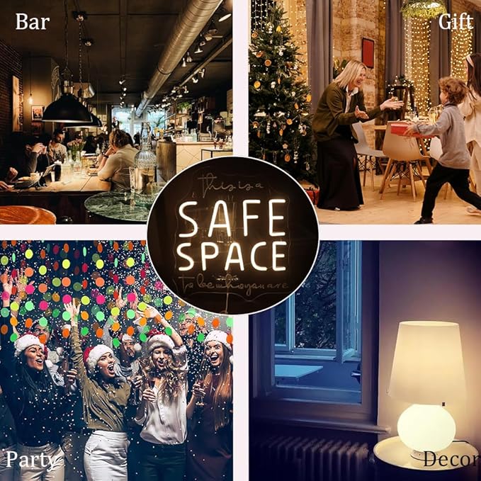"This Is A Safe Space To Be Who You Are" Neon Sign, Positive Quotes Decorative Neon Lights for Home Room Wall Decor, Kids Room Wall Hanging Banners, Playroom Wall Decor Neon Light Sign(warm white)