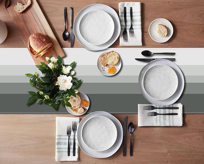 Emvency Grey White Gradient Stripe Table Runner and Placemats Set of 6, Modern Geometric Painting Art Dining Decor for Daily Use(1 Table Runner 72 inches Long and 6 Placemats)