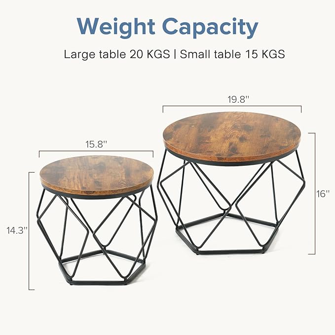 DUMOS Modern Geometric 2Pack Coffee Table, Round Nesting Side Tables with Hidden Storage, Movable End Tables for Living Room Decor & Practical Use Brown