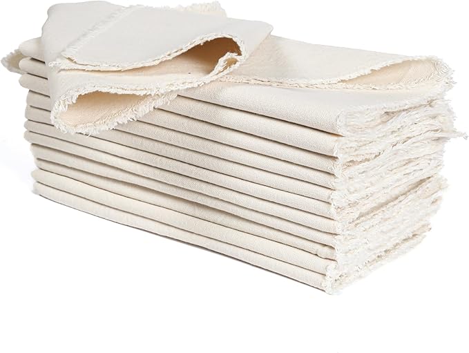 Palisa Premium Cotton Dinner Napkins Set of 12 | Light Flax Frayed Edge Rustic Farmhouse Table Linen | Soft Washable Long Lasting Durable Cloth Serviettes for Wedding Dining Decor 18x18 Inch