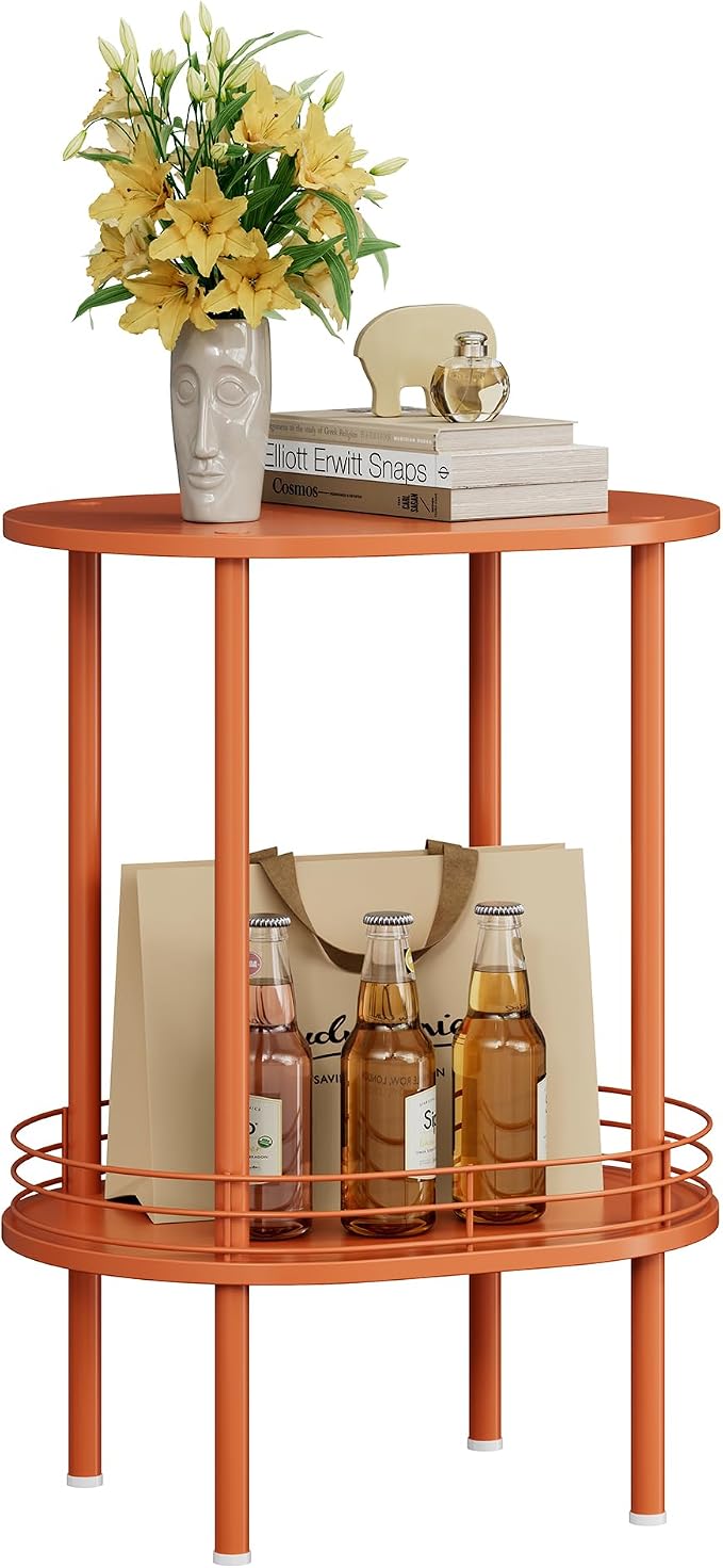 Small Modern Oval Side Table with Storage,2-Tier Side Tables Living Room,Sturdy Nightstand for Small Space - Living Room, Bedroom, Bathroom, Nursery,（1 PC,Orange）