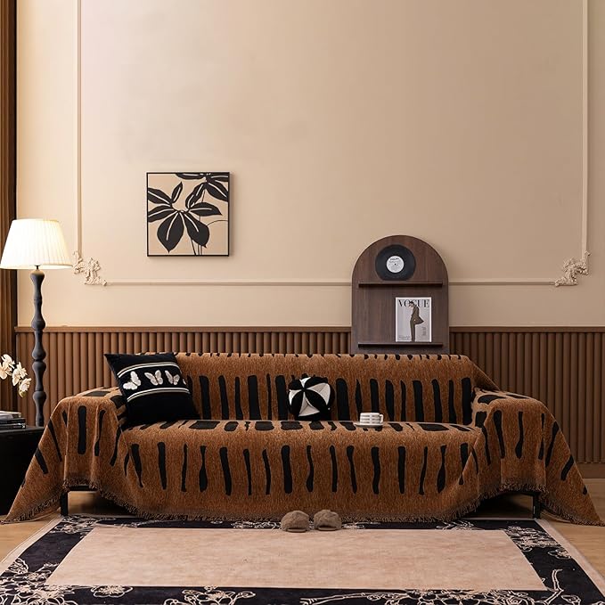 VClife Aztec Couch Cover for Sofa, Thick Plush Jacquard Couch Cover for Sectional Sofa, Breathable Washable Sofa Slipcover for Dog, Bohemian Moroccan White Pumpkin Slip Cover 71"X150"