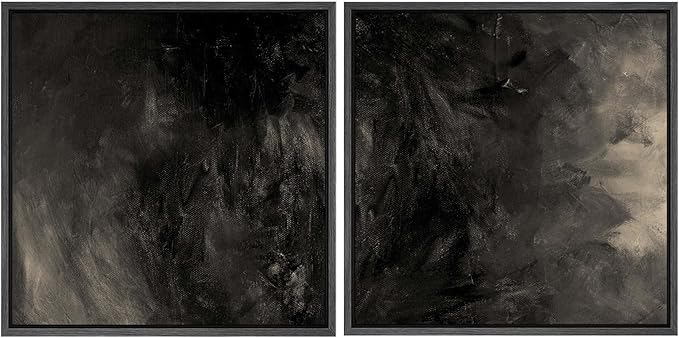 SIGNFORD Framed Canvas Print Wall Art Set Dark Moody Abstract Canvas Black and Gray Modern Illustrations Modern Art Minimal Relax/Calm for Living Room, Bedroom, Office - 16"x16"x2 Black