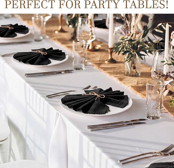 Preboun 24 Pcs Fringe Napkins Bulk Cloth Cotton Soft 17 x 17 Inch Rustic Reusable Washable Festive Square Table Napkins with Fringe for Parties Wedding Restaurant Table Accessory(Black)