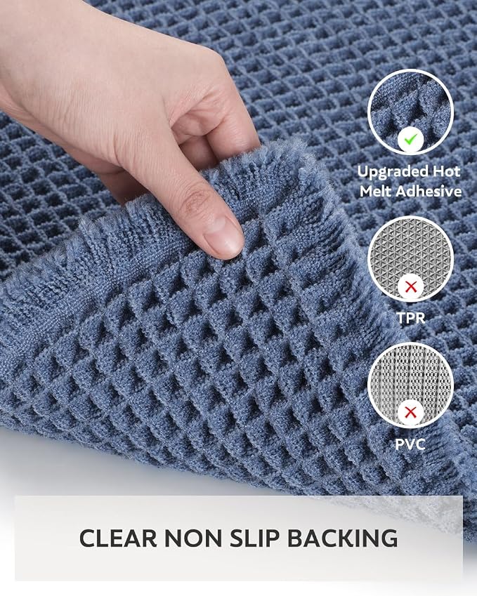 tchdio Waffle Bath Mat-Runner Rug, Super Absorbent Non Slip Bath Mats for Bathroom Machine Washable Long Rugs with Tassels, Bath Rugs for Bathroom Floor Beside Tub, 2' x 6'(24" x 72"), Blue