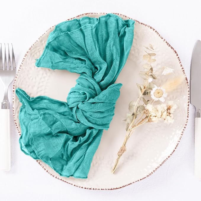 DeZerlor 20 Pack Teal Green Cheesecloth Napkins Summer Cloth Napkins Set of 20 Dinner Napkins Bulk 21x21 Inches for Wedding Bridal Shower Baby Shower Parties