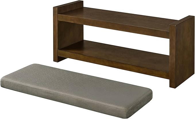 Accent Bench with Lower Shelf Shoe Rack, Padded Seating Bench for Living Room, Modern Compact Bed End Bench with Storage for Bedroom Seating, Removable Cushion (Granite, 40" L)