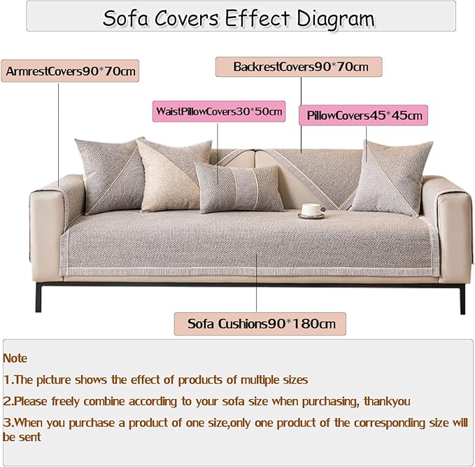 Modern Woven Cotton and Linen Sofa Cover, Couch Cover for Loveseat/3 Cushion/L Shaped/Chaise Lounge Couch/Sectional Couch,Anti-Slip Solid Sofa Slipcover (Coffee,110 * 210cm/43.3 * 82.6in)