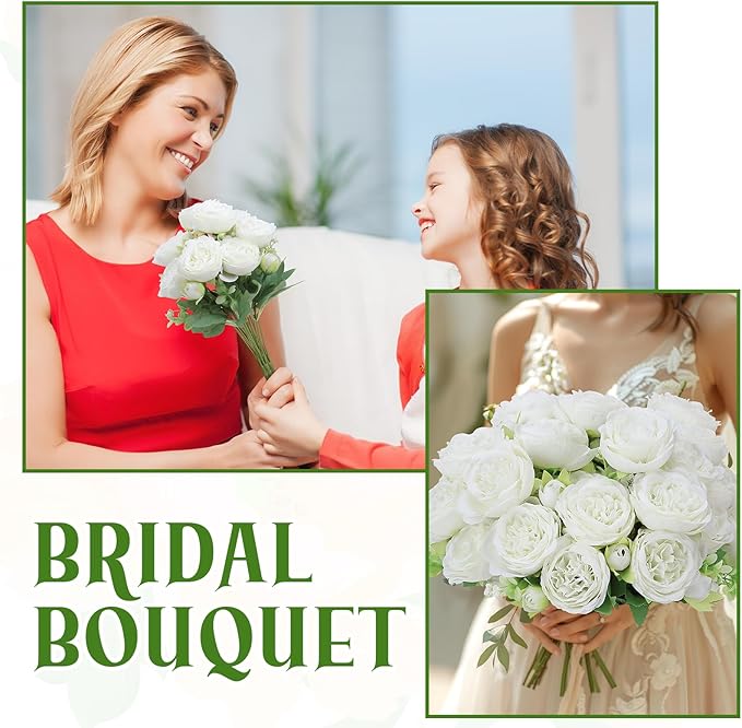 16 Pack White Peonies Artificial Flowers, Fake Silk Hydrangea Bouquet for Bridal Wedding Home Table Decor Reusable Dining Opening Ceremony Birthday Arrangement Faux Floral