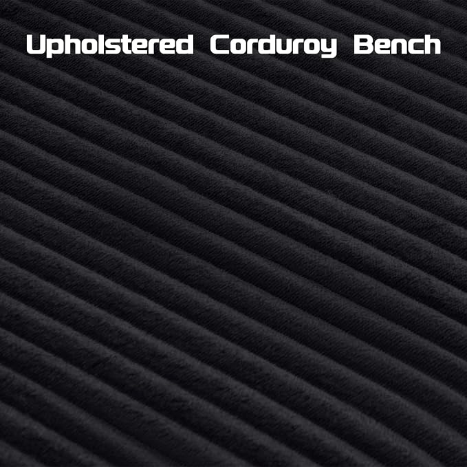 51.5" Black Corduroy Storage Bench, End of Bed Bench with Storage, Upholstered Bedroom Bench with Rolled Arm, Ottoman Bench for End of Bedroom, Living Room, Entryway