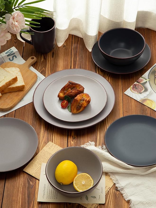 Famiware Venus Plates and Bowls Sets, 24 Pieces Stoneware Speckled Dishes Dinnerware Set for 8, Assorted Colors - Microwave & Dishwasher Safe, Modern Minimalist, for Everyday Meals & Formal Dining