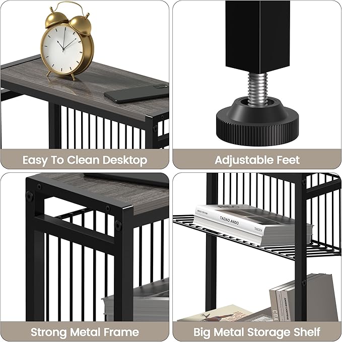 End Table Set of 2 for Small Space, 3-Tier Narrow Side Table with Magazine Holder,Slim Nightstand, Skinny Snack Couch Table in Living Room, Bedroom Study and Balcony (Grey)