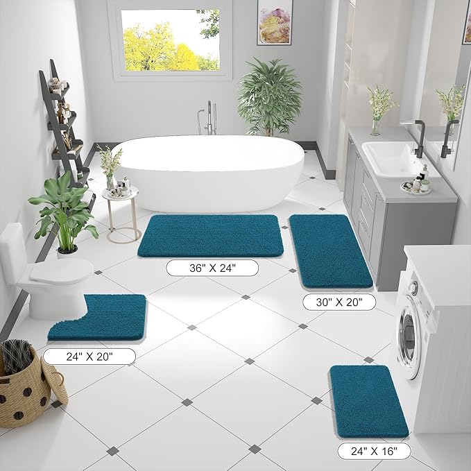 OLANLY Bathroom Runner Rugs 59x24, Soft Absorbent Chenille Bath Rugs, Rubber Backing Quick Dry, Machine Washable Long Bath Mats for Bathroom Floor, Tub and Shower, Home Decor Accessories, Peacock Blue