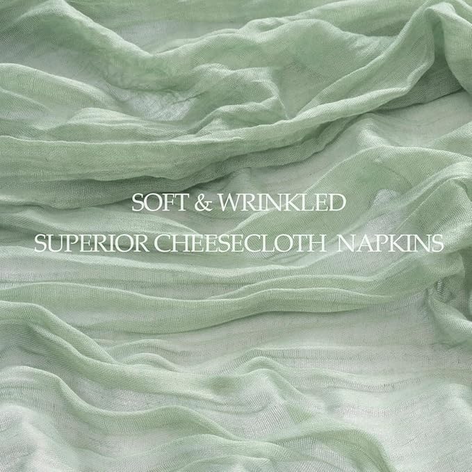 DeZerlor 12 Pack Sage Green Cheesecloth Napkins Summer Cloth Napkins Set of 12 Dinner Napkins Bulk 21x21 Inches for Wedding Bridal Shower Baby Shower Parties
