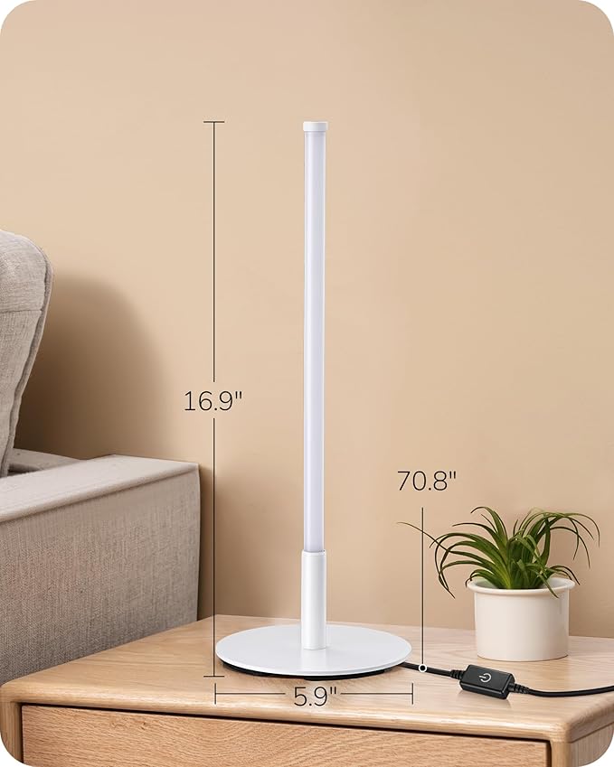 EDISHINE LED Table Lamp, Dimmable Bedside Lamp, 3 Color Temperature, Power Cord Touch Switch Desk Lamp, Upgraded Minimal Nightstand Lamp for Bedroom, Living Room, Gift, Metal Finish, Eye Caring, White