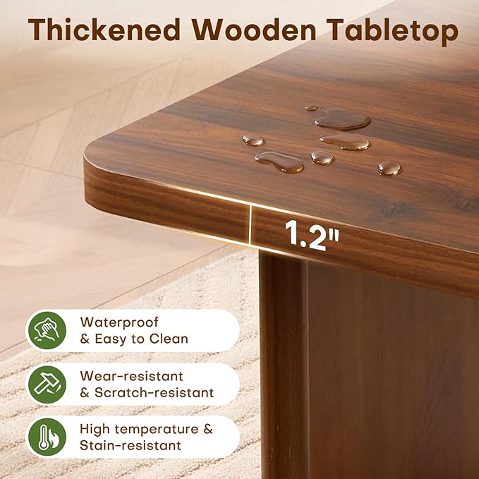 BECHAEO Modern Coffee Table, Solid Pine Wood, 47" Rectangle Center Table for Living Room, Real Wood Legs & Sturdy Base, Minimalist Rustic Coffee Table