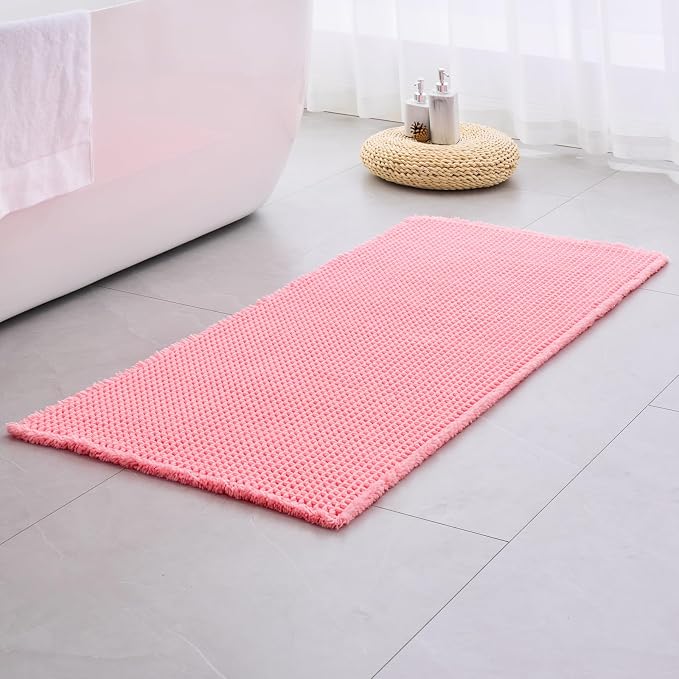 Disolla Waffle Bath Mat, Non Slip Absorbent Bathroom Runner Rug, Washable Quick Dry Ultra Soft Long Bathroom Floor Mat, Large Pink Bath Rug for Tub Shower, 24''x59''