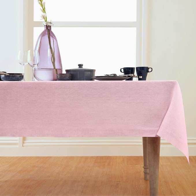 Solino Home Linen Bubblegum Pink Tablecloth 60 x 144 Inch - Athena, 100% Pure Linen Rectangle Tablecloth - Machine Washable Table Cloth for Summer