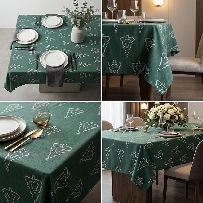 Urban Villa Table Cloth for Cristmas Tabletop Cover Kitchen Dining Tablecloth 100% Cotton Great Parties Wedding Holiday Jacquard Tree Rectangle 60X102 Inches 8-10 Seats Table Cloth