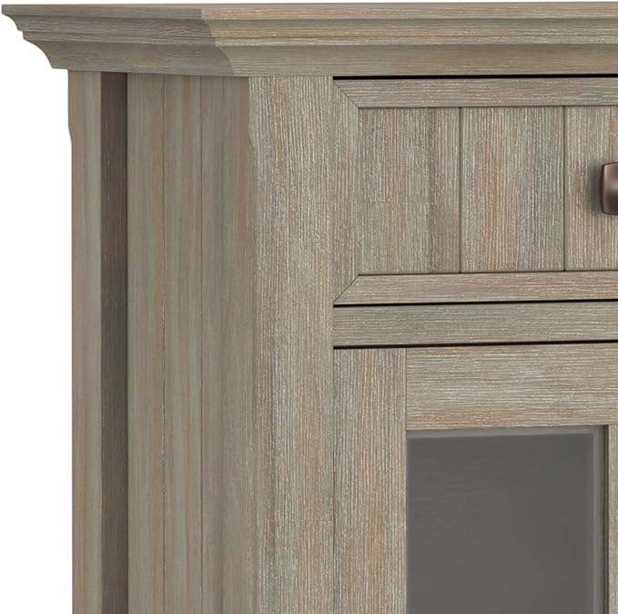 SIMPLIHOME Acadian Solid Wood 48 inch Wide Storage Bench that Seats 2 and 36 inch Wide Storage Cabinet in Distressed Grey for the Living Room, Entryway, and Family Room, Transitional Style