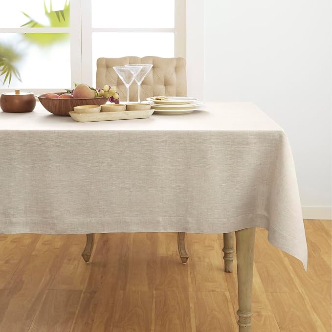Solino Home Linen Tablecloth 60 x 132 Inch - 100% Pure Linen Light Natural Table Cloth for Rectangular Tables - Athena, Machine Washable Cloth Tablecloth for Summer
