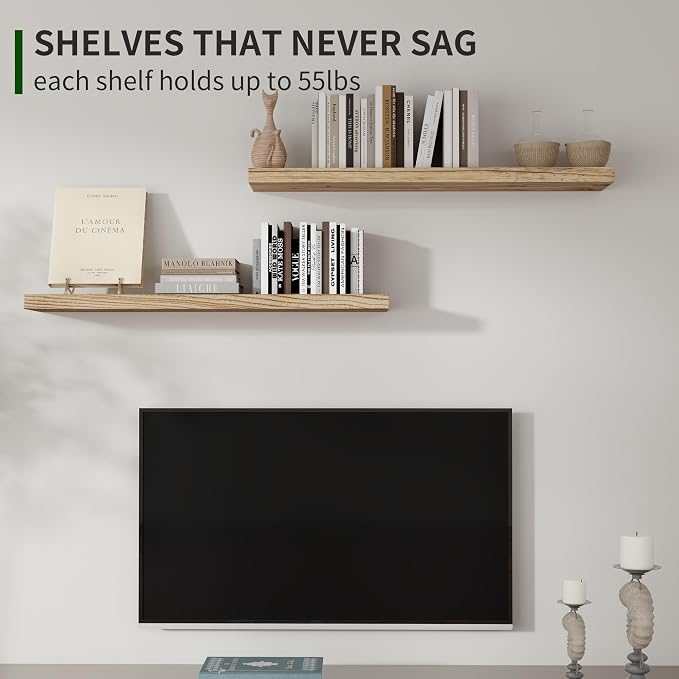 Marsmiles Wood Floating Shelves for Wall Set of 2, 36 Inch Wide Rustic Wooden Floating Shelves, Invisible Wall Mounted Display for Living Room Bedroom Kitchen Bathroom Office, Carbonized Black