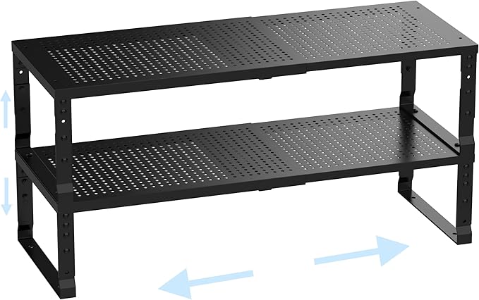 Cabinet Shelf,Expandable Adjustable Stackable Kitchen Organizer,for cabinets, Kitchens, countertops, bathrooms Shelf Organizer(2Packs/Black,Large)