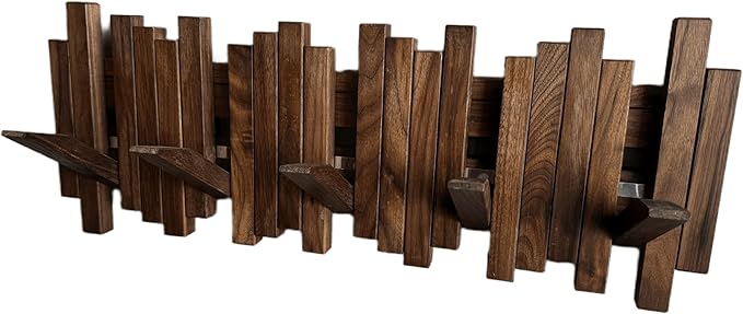 Natural Wood Wall Mounted Piano Coat Rack| Coat Rack Wall Mount| Flip Down Wall Hook Rack 5 Hooks| Entryway Wall Storage with Hooks,Made of Black Walnut.Wall Art