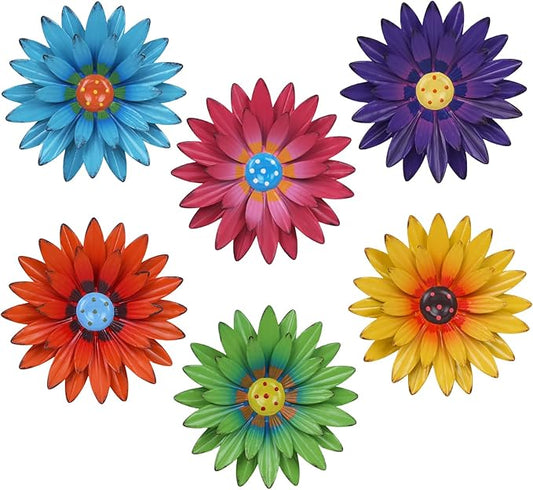 hogardeck Metal Flower Wall Decor for Indoor Outdoor, Kitchen Decor Floral Metal Wall Art, Wall Decor for Bathroom, Living Room, Porch, Garden, Yard, Backyard （6 Pcs 8'' ）